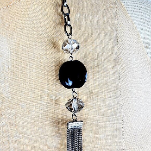 Long Hematite Chain Glass Crystal & Bead Necklace - Picture 2 of 4